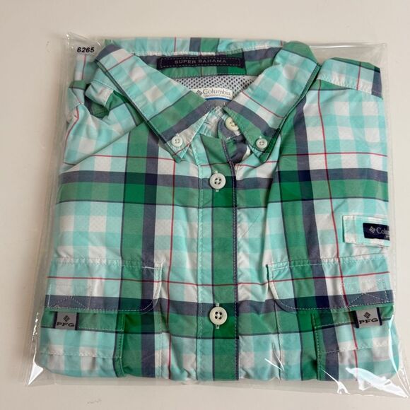 Columbia PFG Super Bahama Aqua Plaid Shirt L - Picture 10 of 10